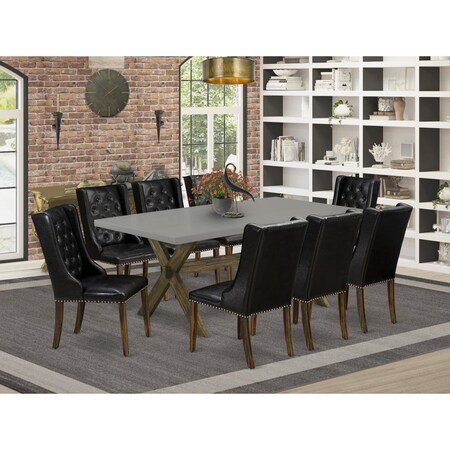 East West Furniture 9 Piece X-Style Dining Room Table Set - Distressed Jacobean X797FO749-9